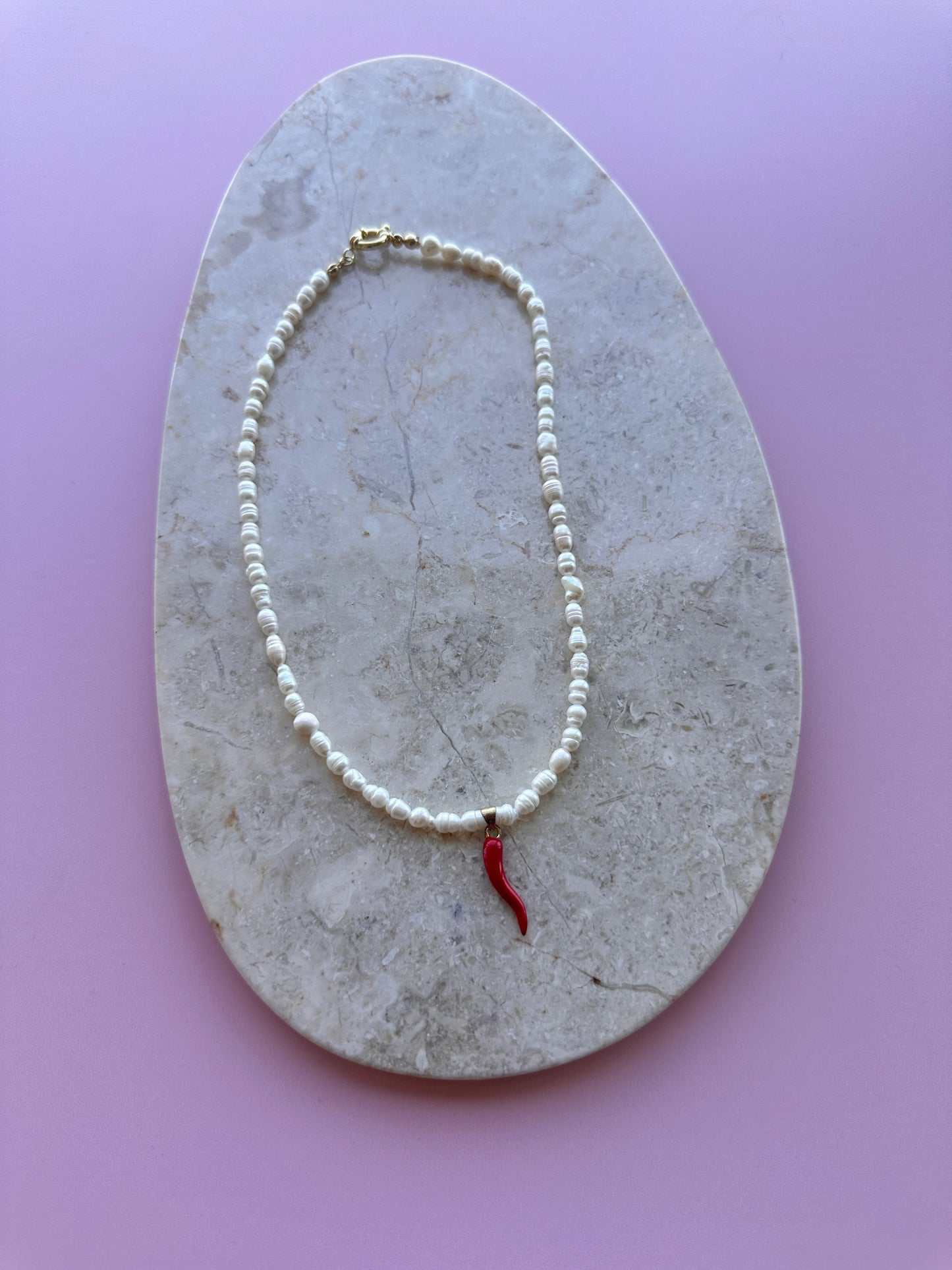 Collar Cornicello en Perlas