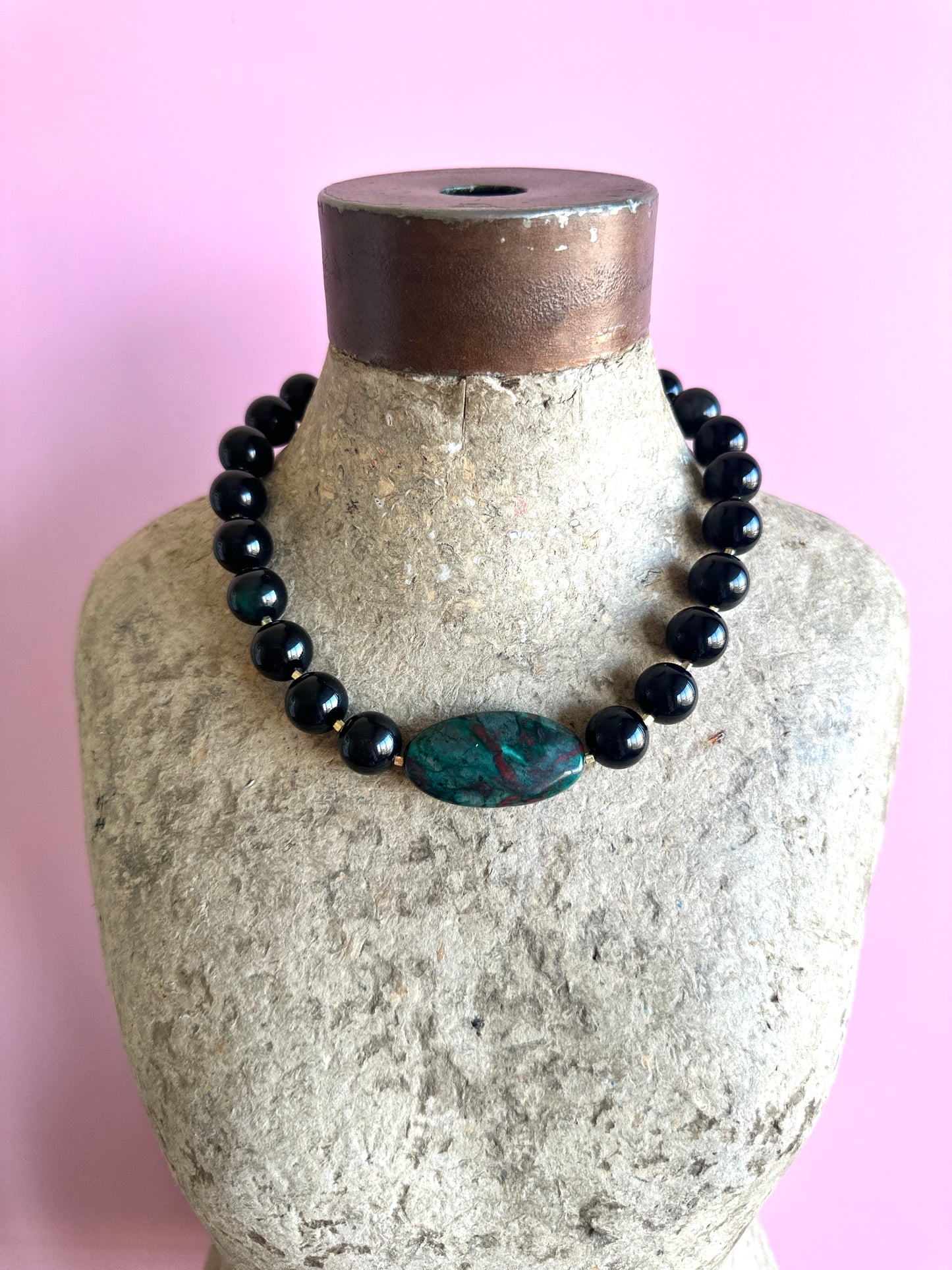 Collar Obsidiana y Heliotropo