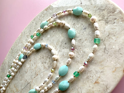 Collar Manto de Perlas y Amazonita