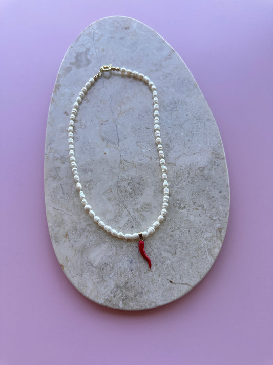 Collar Cornicello en Perlas