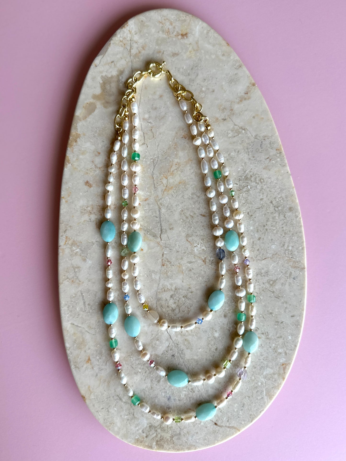 Collar Manto de Perlas y Amazonita